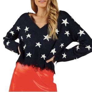 WILD HONEY Navy Distressed
Star Knit Sweater size small